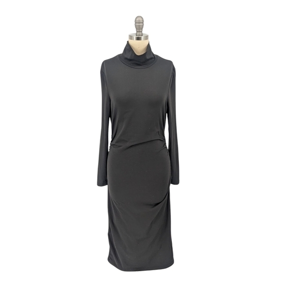 Women's High Neck Jersey Knit Bodycon Dress Black M preppy classic minimalist - Picture 1 of 7